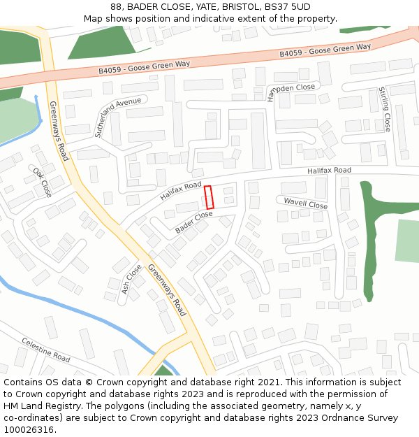 88, BADER CLOSE, YATE, BRISTOL, BS37 5UD: Location map and indicative extent of plot