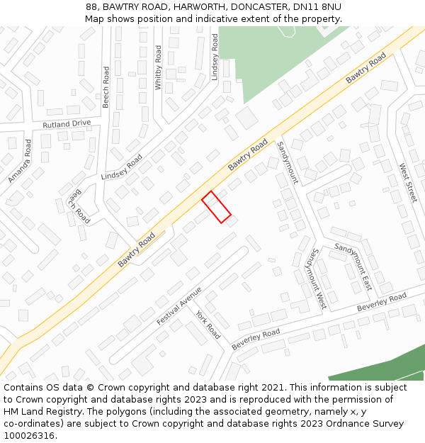 88, BAWTRY ROAD, HARWORTH, DONCASTER, DN11 8NU: Location map and indicative extent of plot
