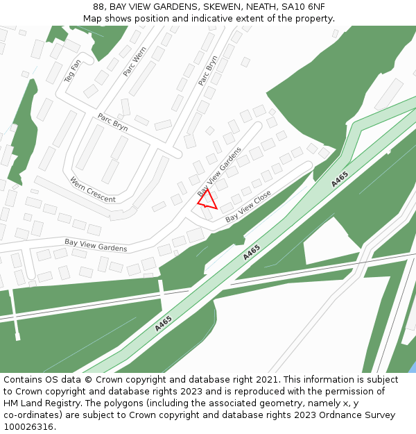 88, BAY VIEW GARDENS, SKEWEN, NEATH, SA10 6NF: Location map and indicative extent of plot