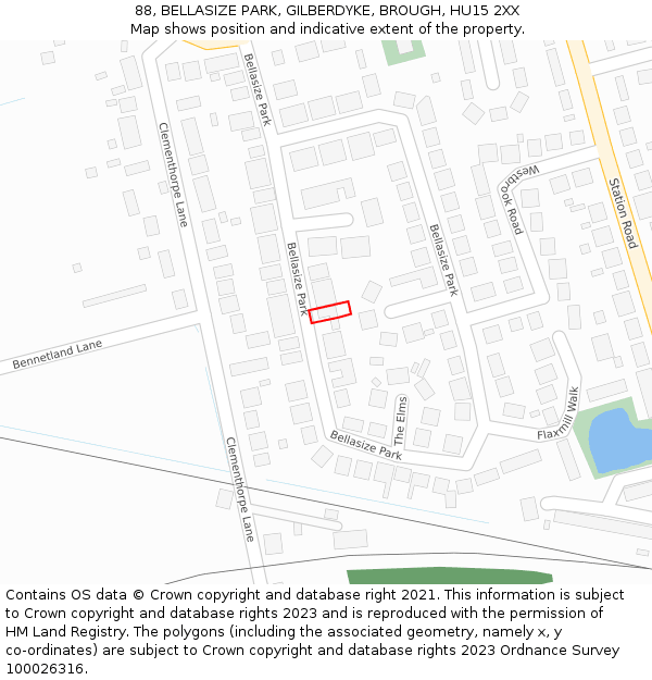 88, BELLASIZE PARK, GILBERDYKE, BROUGH, HU15 2XX: Location map and indicative extent of plot