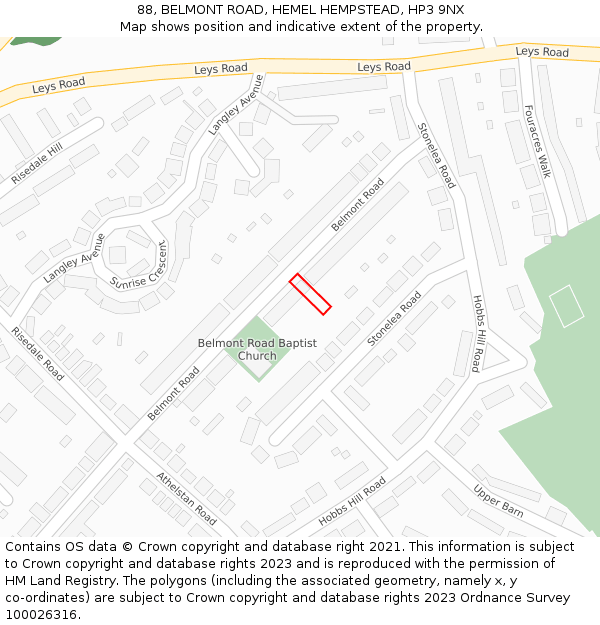 88, BELMONT ROAD, HEMEL HEMPSTEAD, HP3 9NX: Location map and indicative extent of plot