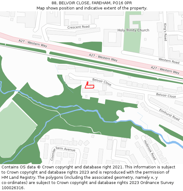 88, BELVOIR CLOSE, FAREHAM, PO16 0PR: Location map and indicative extent of plot