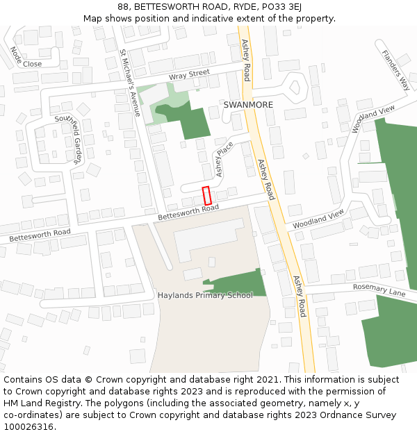 88, BETTESWORTH ROAD, RYDE, PO33 3EJ: Location map and indicative extent of plot