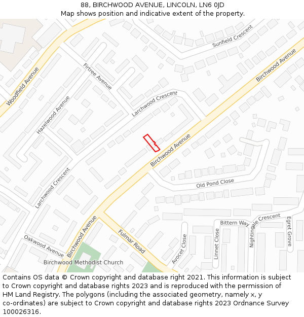 88, BIRCHWOOD AVENUE, LINCOLN, LN6 0JD: Location map and indicative extent of plot