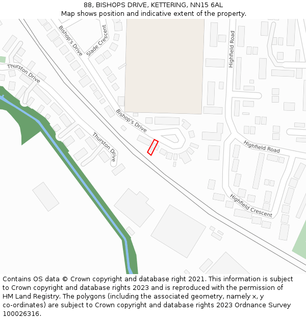 88, BISHOPS DRIVE, KETTERING, NN15 6AL: Location map and indicative extent of plot
