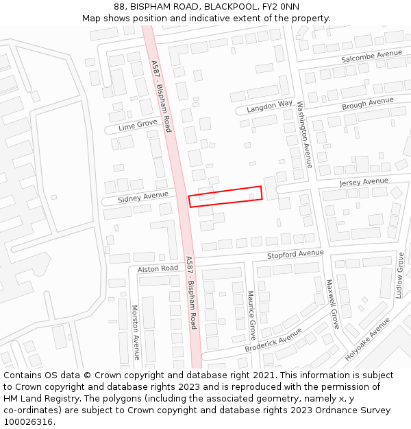 88, BISPHAM ROAD, BLACKPOOL, FY2 0NN: Location map and indicative extent of plot