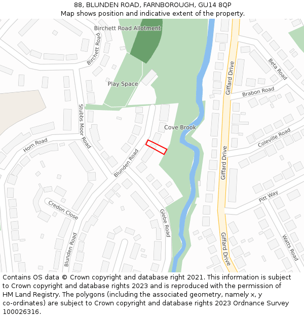 88, BLUNDEN ROAD, FARNBOROUGH, GU14 8QP: Location map and indicative extent of plot