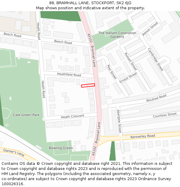 88, BRAMHALL LANE, STOCKPORT, SK2 6JG: Location map and indicative extent of plot