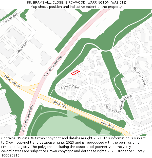 88, BRAMSHILL CLOSE, BIRCHWOOD, WARRINGTON, WA3 6TZ: Location map and indicative extent of plot