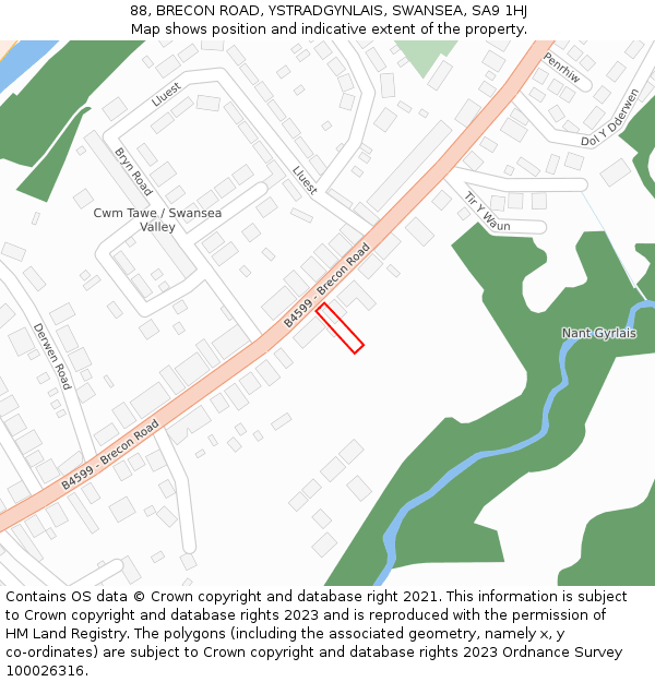 88, BRECON ROAD, YSTRADGYNLAIS, SWANSEA, SA9 1HJ: Location map and indicative extent of plot