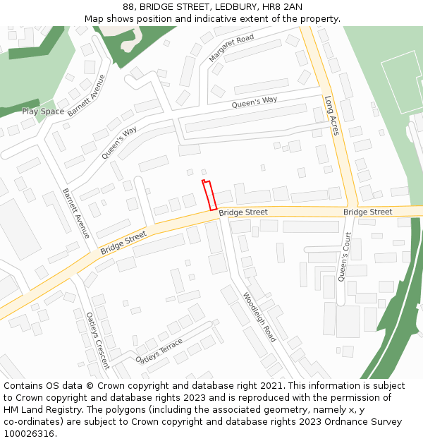 88, BRIDGE STREET, LEDBURY, HR8 2AN: Location map and indicative extent of plot