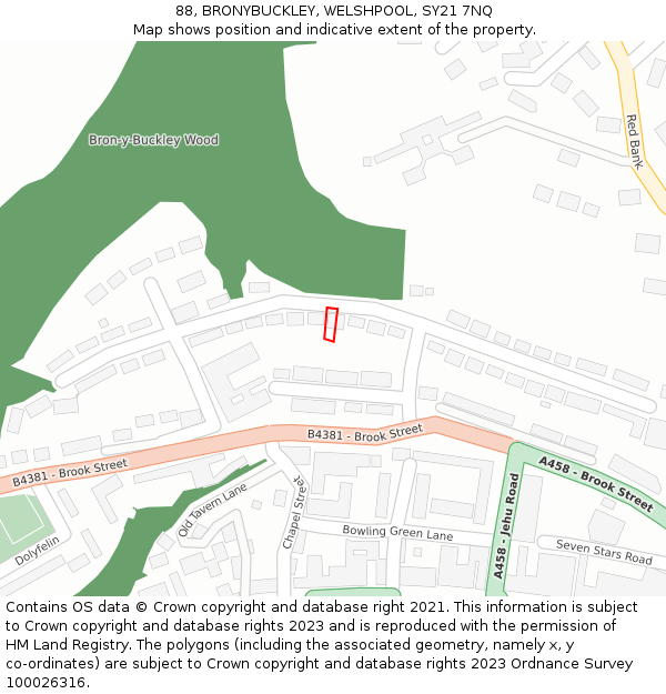 88, BRONYBUCKLEY, WELSHPOOL, SY21 7NQ: Location map and indicative extent of plot