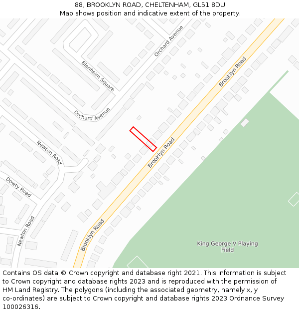 88, BROOKLYN ROAD, CHELTENHAM, GL51 8DU: Location map and indicative extent of plot