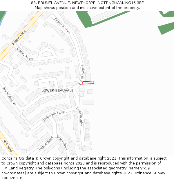 88, BRUNEL AVENUE, NEWTHORPE, NOTTINGHAM, NG16 3RE: Location map and indicative extent of plot