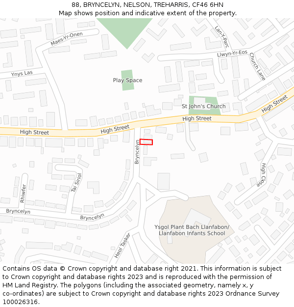 88, BRYNCELYN, NELSON, TREHARRIS, CF46 6HN: Location map and indicative extent of plot