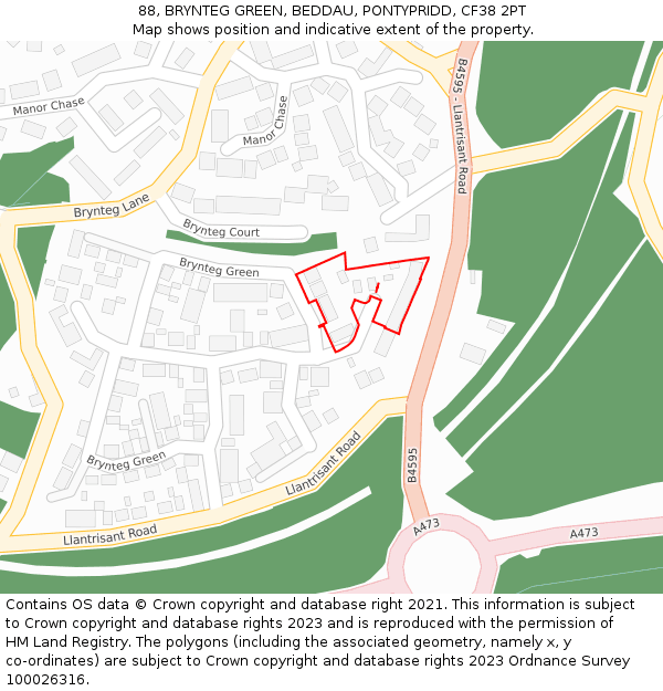 88, BRYNTEG GREEN, BEDDAU, PONTYPRIDD, CF38 2PT: Location map and indicative extent of plot