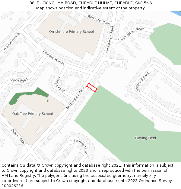 88, BUCKINGHAM ROAD, CHEADLE HULME, CHEADLE, SK8 5NA: Location map and indicative extent of plot