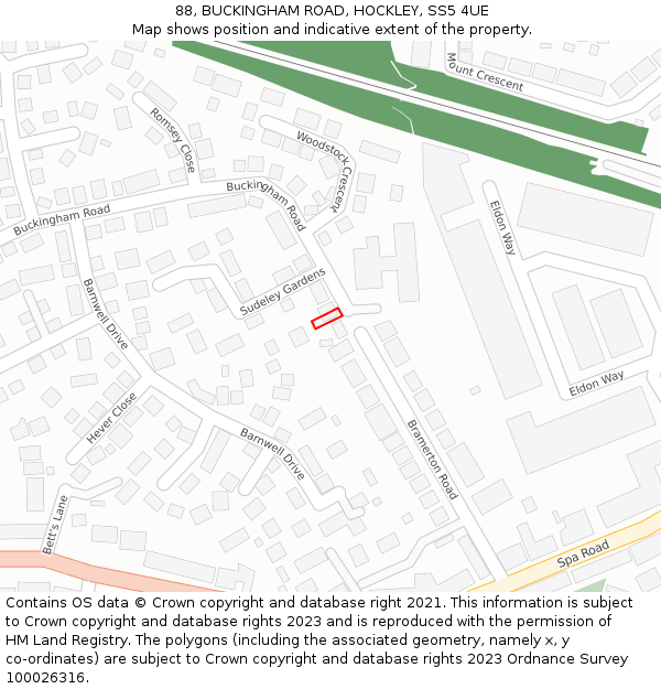 88, BUCKINGHAM ROAD, HOCKLEY, SS5 4UE: Location map and indicative extent of plot