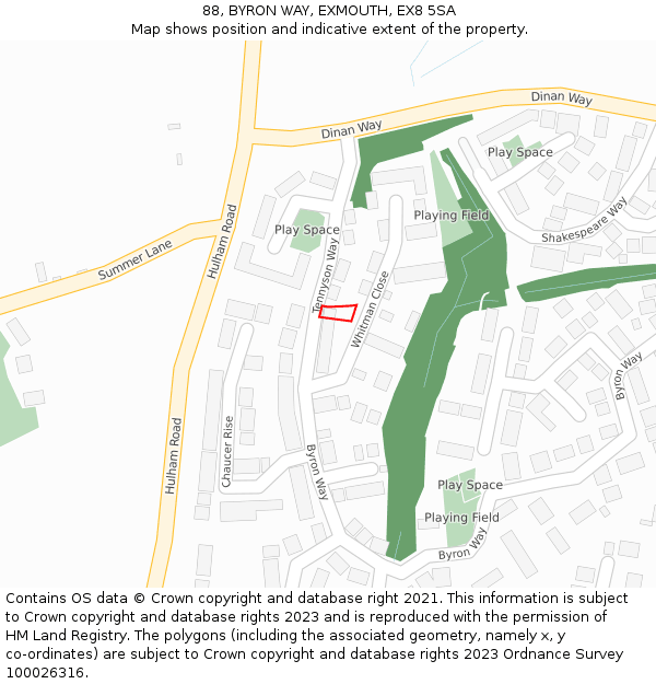 88, BYRON WAY, EXMOUTH, EX8 5SA: Location map and indicative extent of plot