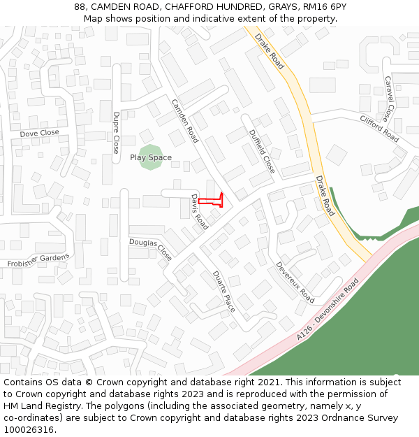 88, CAMDEN ROAD, CHAFFORD HUNDRED, GRAYS, RM16 6PY: Location map and indicative extent of plot