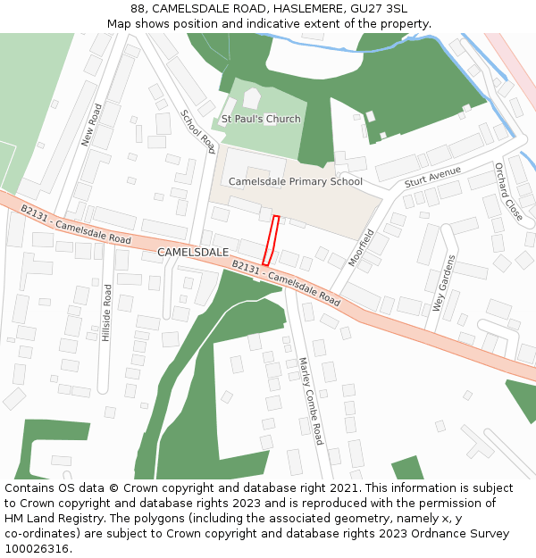 88, CAMELSDALE ROAD, HASLEMERE, GU27 3SL: Location map and indicative extent of plot