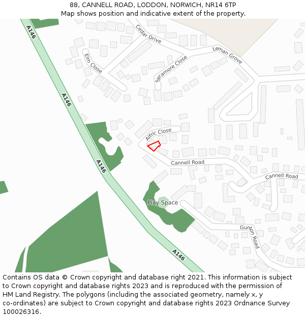 88, CANNELL ROAD, LODDON, NORWICH, NR14 6TP: Location map and indicative extent of plot