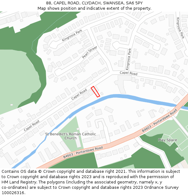 88, CAPEL ROAD, CLYDACH, SWANSEA, SA6 5PY: Location map and indicative extent of plot