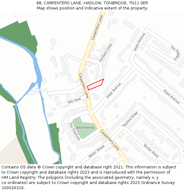 88, CARPENTERS LANE, HADLOW, TONBRIDGE, TN11 0ER: Location map and indicative extent of plot