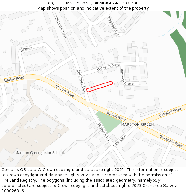 88, CHELMSLEY LANE, BIRMINGHAM, B37 7BP: Location map and indicative extent of plot