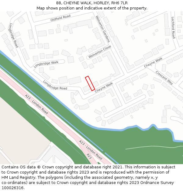 88, CHEYNE WALK, HORLEY, RH6 7LR: Location map and indicative extent of plot