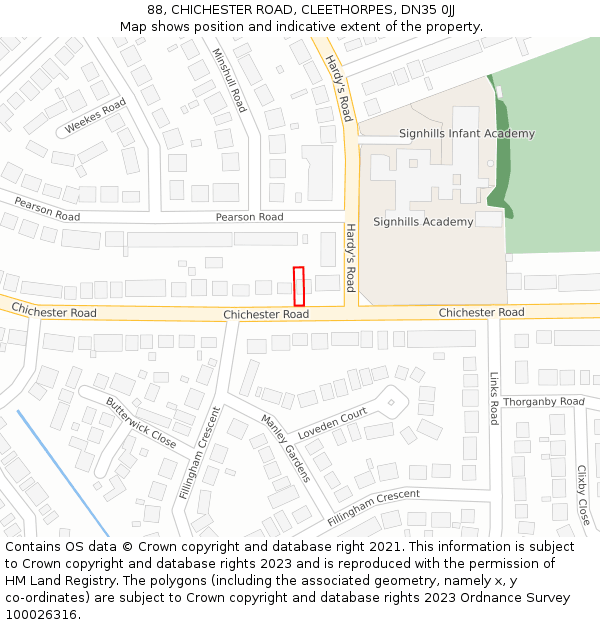 88, CHICHESTER ROAD, CLEETHORPES, DN35 0JJ: Location map and indicative extent of plot