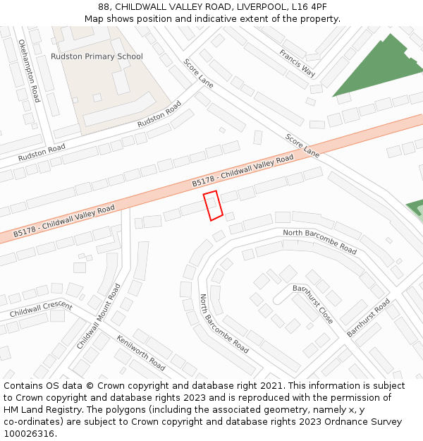 88, CHILDWALL VALLEY ROAD, LIVERPOOL, L16 4PF: Location map and indicative extent of plot