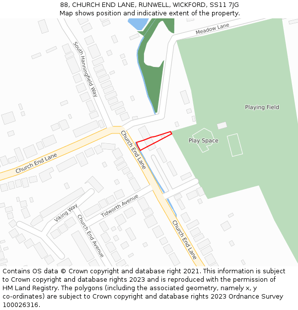 88, CHURCH END LANE, RUNWELL, WICKFORD, SS11 7JG: Location map and indicative extent of plot