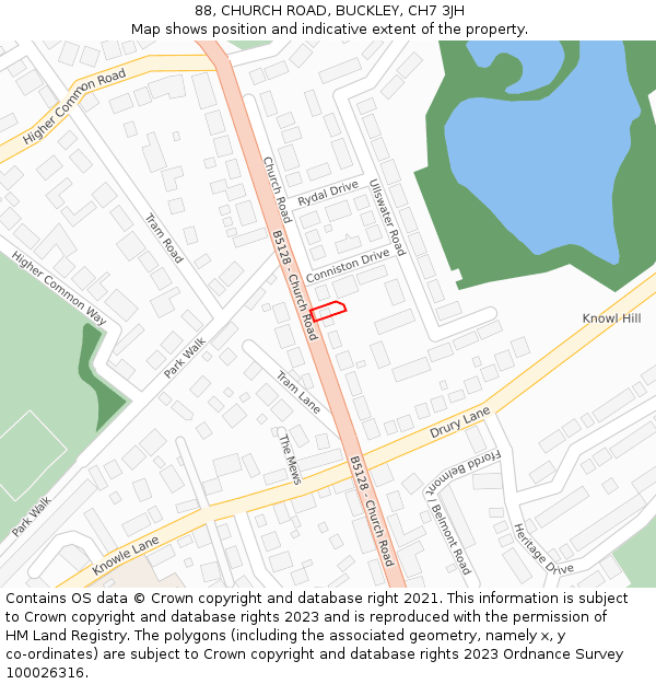 88, CHURCH ROAD, BUCKLEY, CH7 3JH: Location map and indicative extent of plot