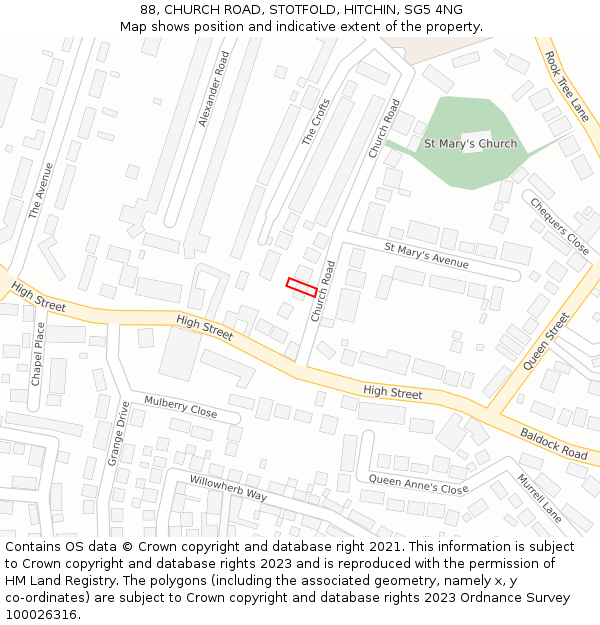 88, CHURCH ROAD, STOTFOLD, HITCHIN, SG5 4NG: Location map and indicative extent of plot