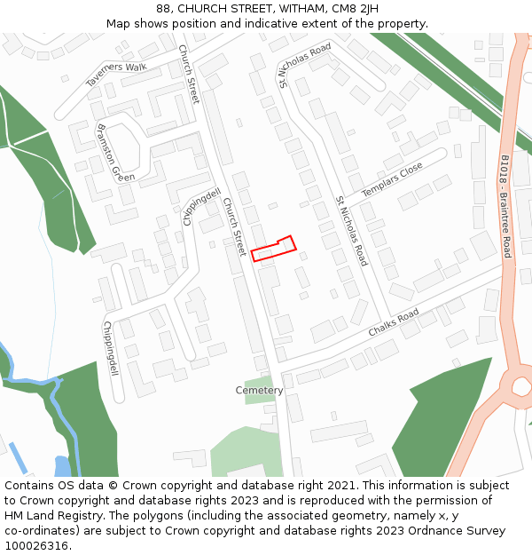 88, CHURCH STREET, WITHAM, CM8 2JH: Location map and indicative extent of plot