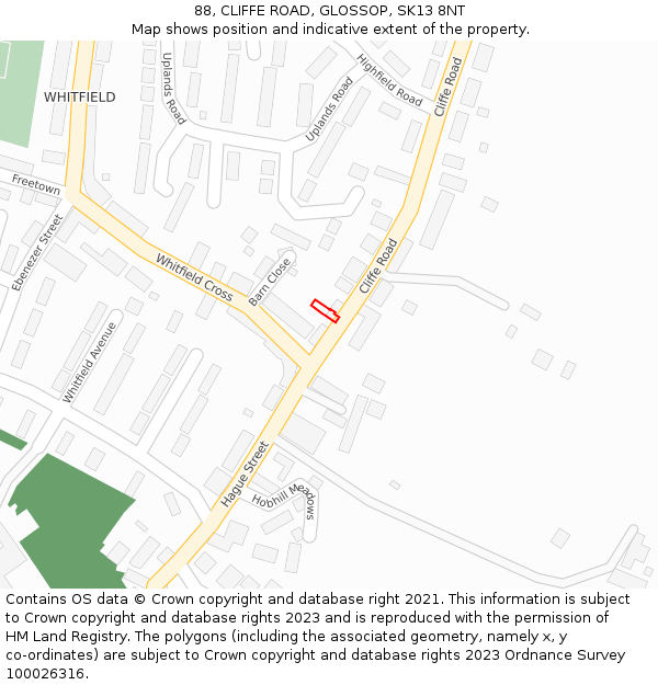 88, CLIFFE ROAD, GLOSSOP, SK13 8NT: Location map and indicative extent of plot