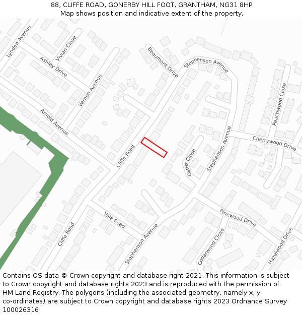 88, CLIFFE ROAD, GONERBY HILL FOOT, GRANTHAM, NG31 8HP: Location map and indicative extent of plot