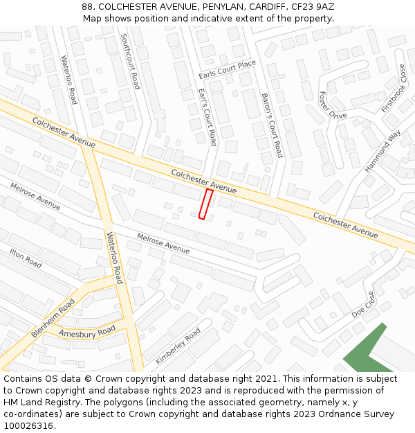 88, COLCHESTER AVENUE, PENYLAN, CARDIFF, CF23 9AZ: Location map and indicative extent of plot