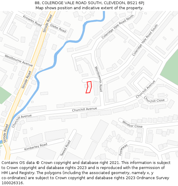 88, COLERIDGE VALE ROAD SOUTH, CLEVEDON, BS21 6PJ: Location map and indicative extent of plot