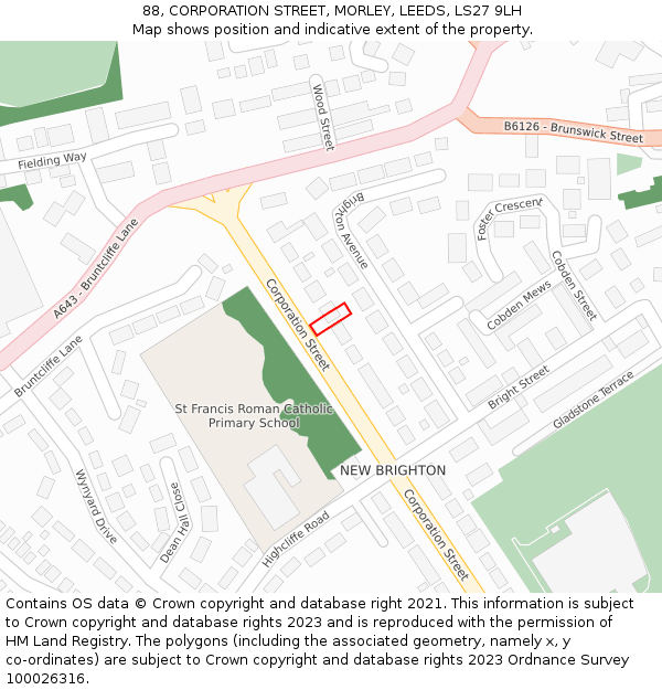 88, CORPORATION STREET, MORLEY, LEEDS, LS27 9LH: Location map and indicative extent of plot