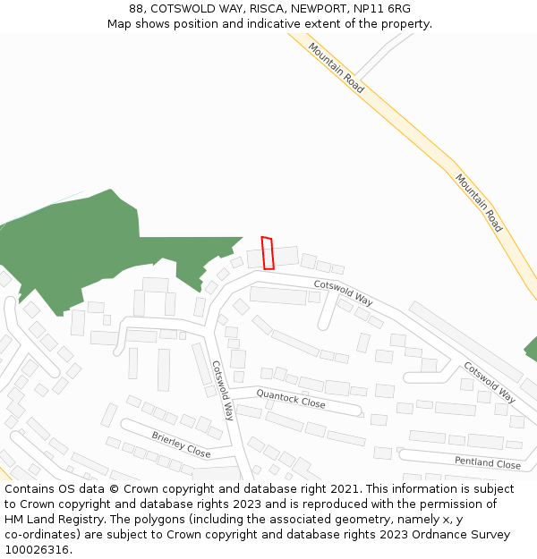 88, COTSWOLD WAY, RISCA, NEWPORT, NP11 6RG: Location map and indicative extent of plot