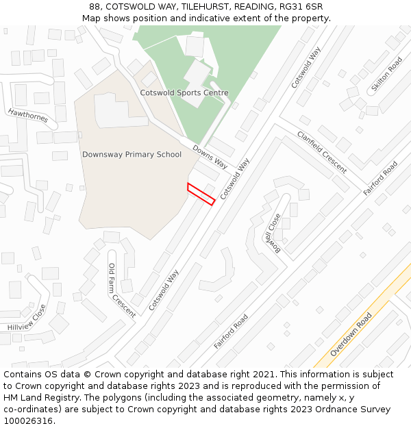 88, COTSWOLD WAY, TILEHURST, READING, RG31 6SR: Location map and indicative extent of plot
