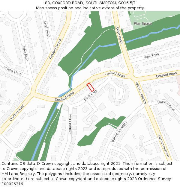 88, COXFORD ROAD, SOUTHAMPTON, SO16 5JT: Location map and indicative extent of plot