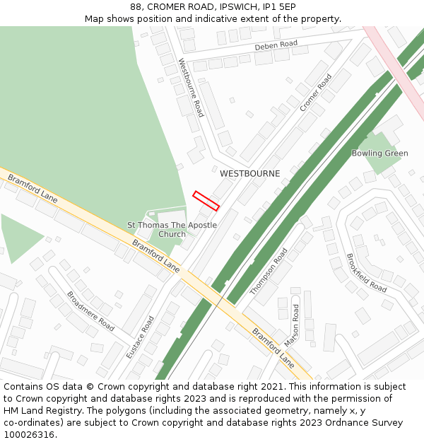 88, CROMER ROAD, IPSWICH, IP1 5EP: Location map and indicative extent of plot