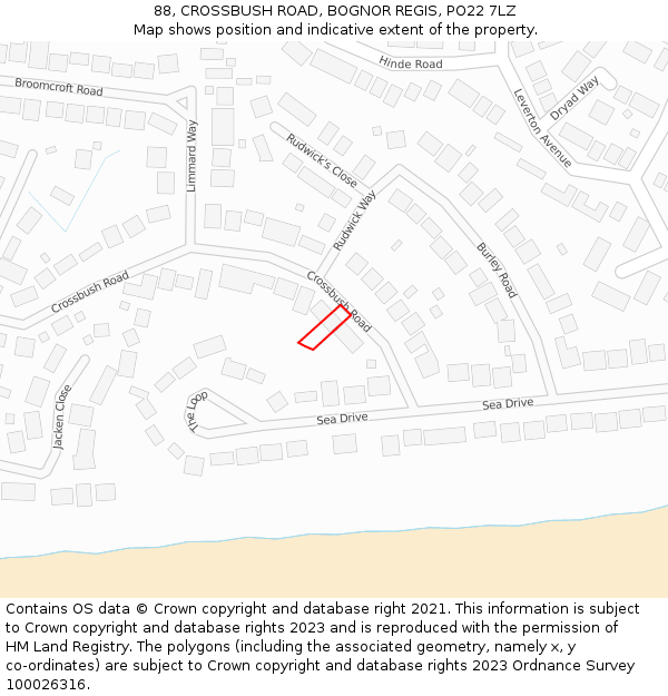 88, CROSSBUSH ROAD, BOGNOR REGIS, PO22 7LZ: Location map and indicative extent of plot