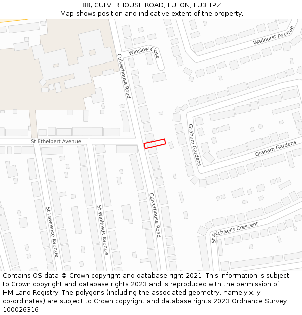 88, CULVERHOUSE ROAD, LUTON, LU3 1PZ: Location map and indicative extent of plot