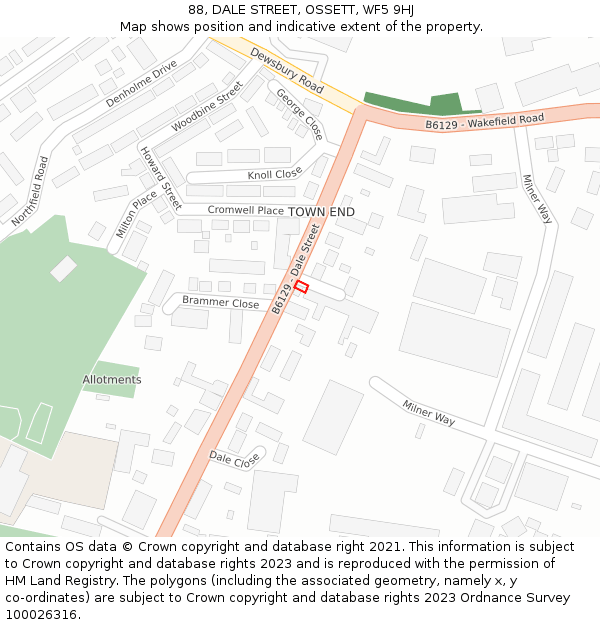 88, DALE STREET, OSSETT, WF5 9HJ: Location map and indicative extent of plot
