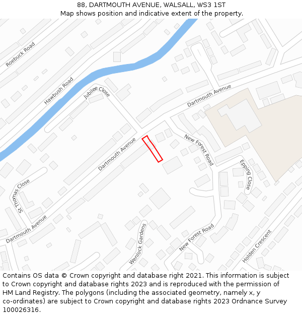 88, DARTMOUTH AVENUE, WALSALL, WS3 1ST: Location map and indicative extent of plot