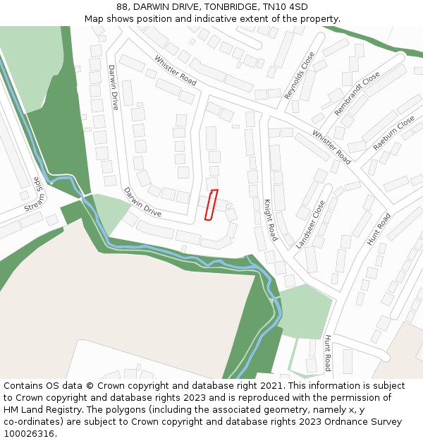 88, DARWIN DRIVE, TONBRIDGE, TN10 4SD: Location map and indicative extent of plot